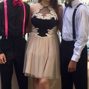 black and tan/ light pink prom/dance dress